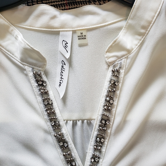 NY Collection Ivory Beaded Blouse - Picture 2 of 2